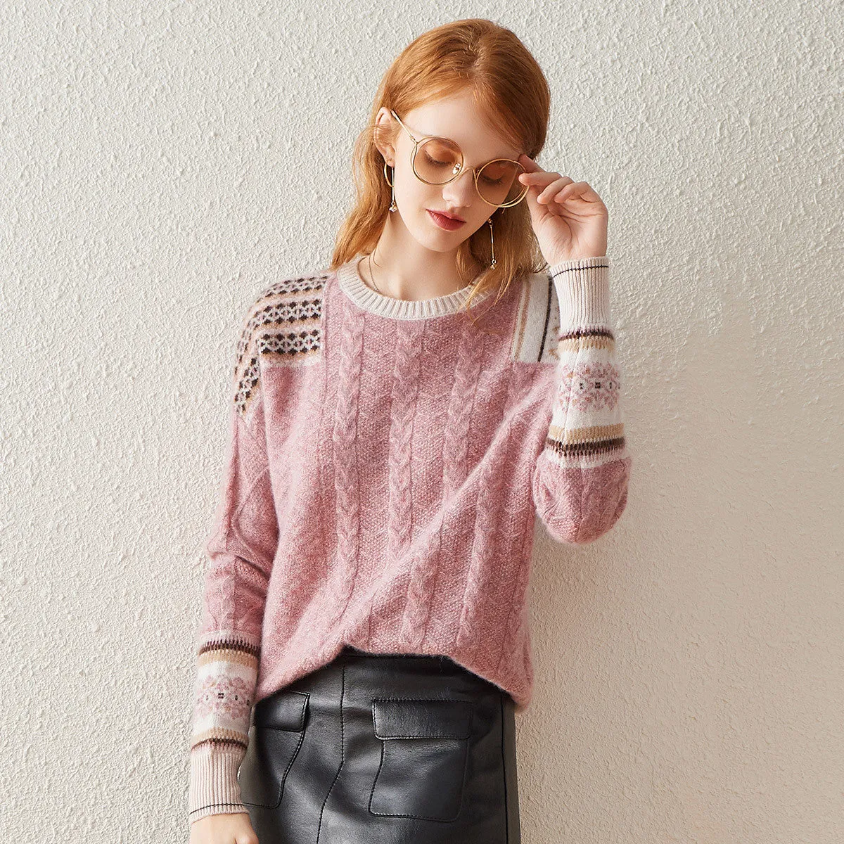 100% Cashmere Knit Sweater with Intricate Sleeve Details