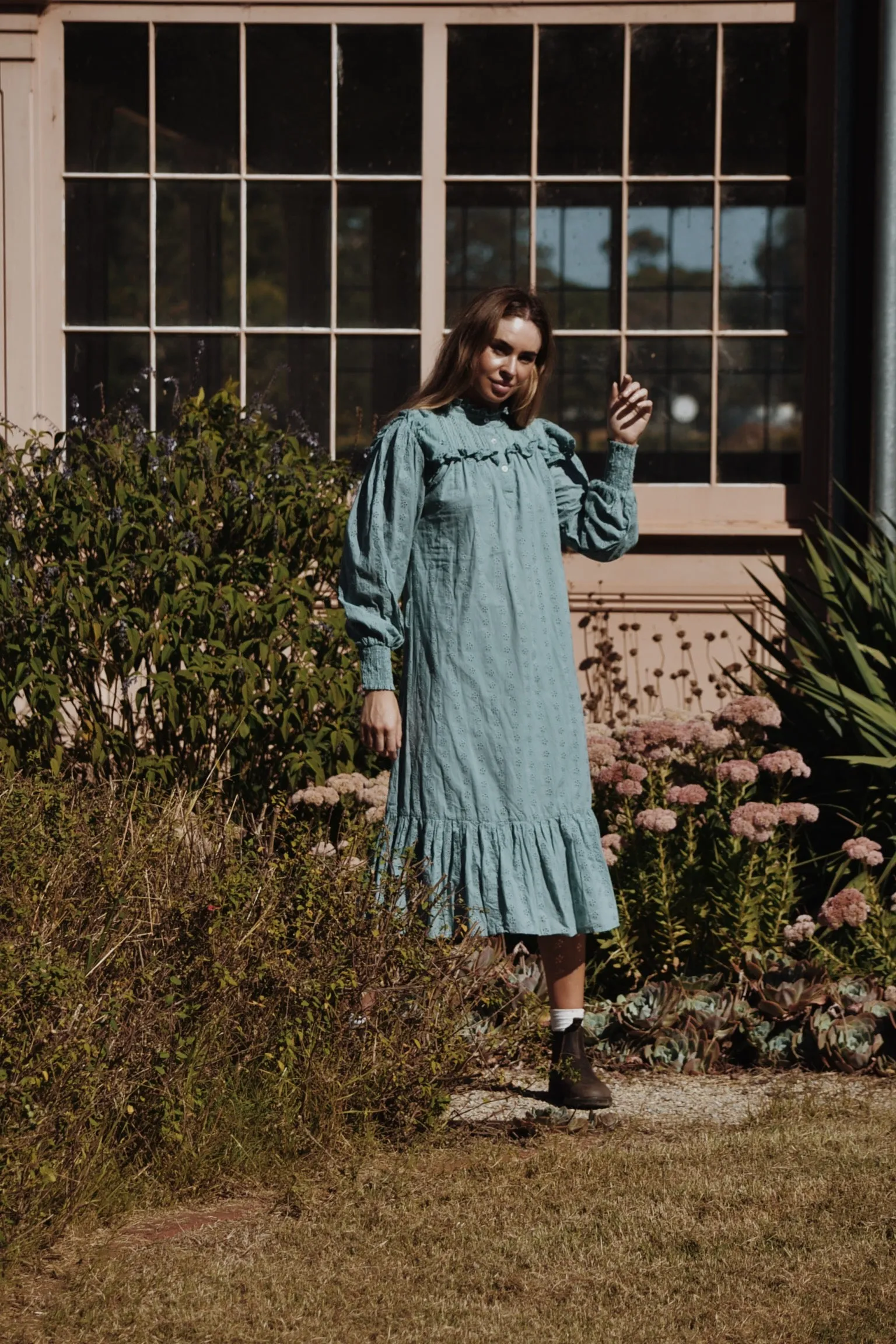 100% RECYCLED COTTON - CLOTHILDE DRESS DUSTY TEAL