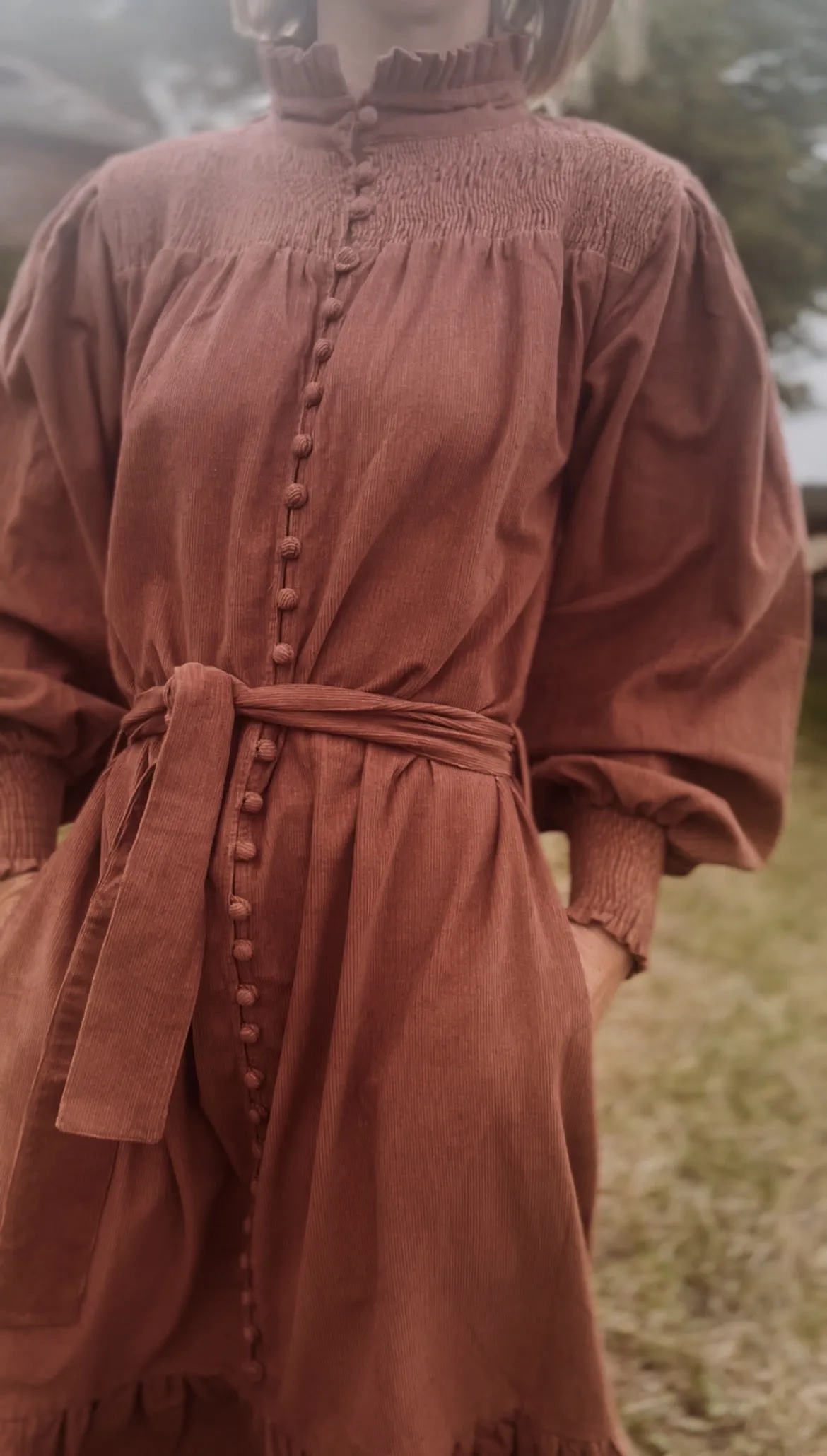 100% RECYCLED COTTON CORDUROY - CLOTHILDE DRESS CINNAMON