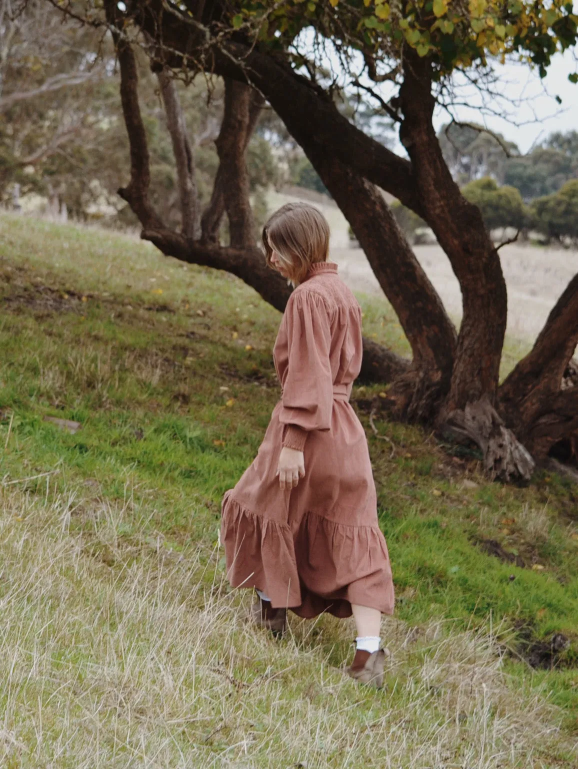 100% RECYCLED COTTON CORDUROY - CLOTHILDE DRESS CINNAMON