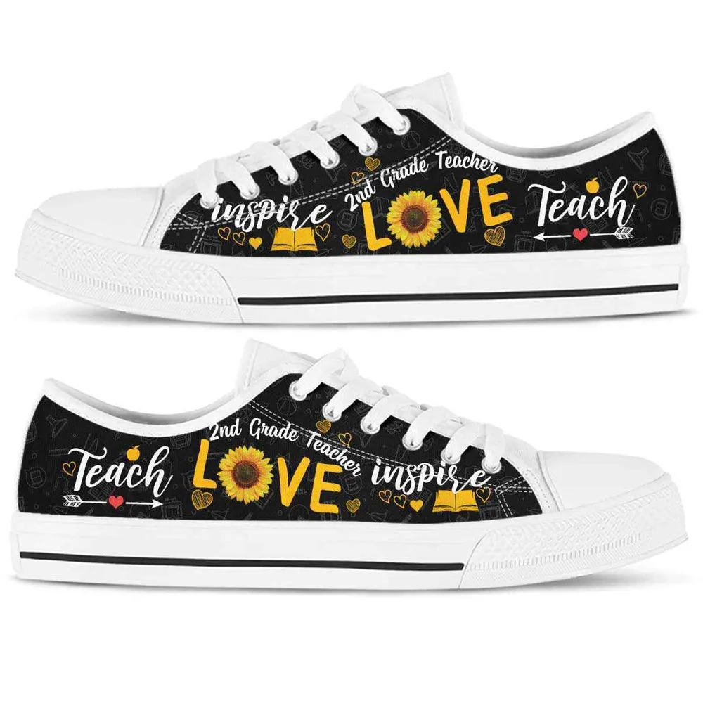 2Nd Grade Teacher Sunflower Teach Love Inspire Low Top Shoes, Teacher Shoes, Low Top Sneakers