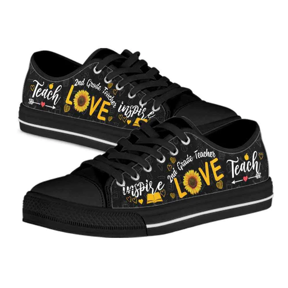 2Nd Grade Teacher Sunflower Teach Love Inspire Low Top Shoes, Teacher Shoes, Low Top Sneakers