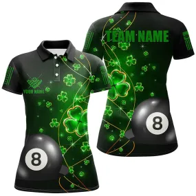 3D 8 Ball Pool Luckiest Shamrock Women Billiard Polo Shirts Customized St Patrick Day Billiard Shirts, Billiard Gifts