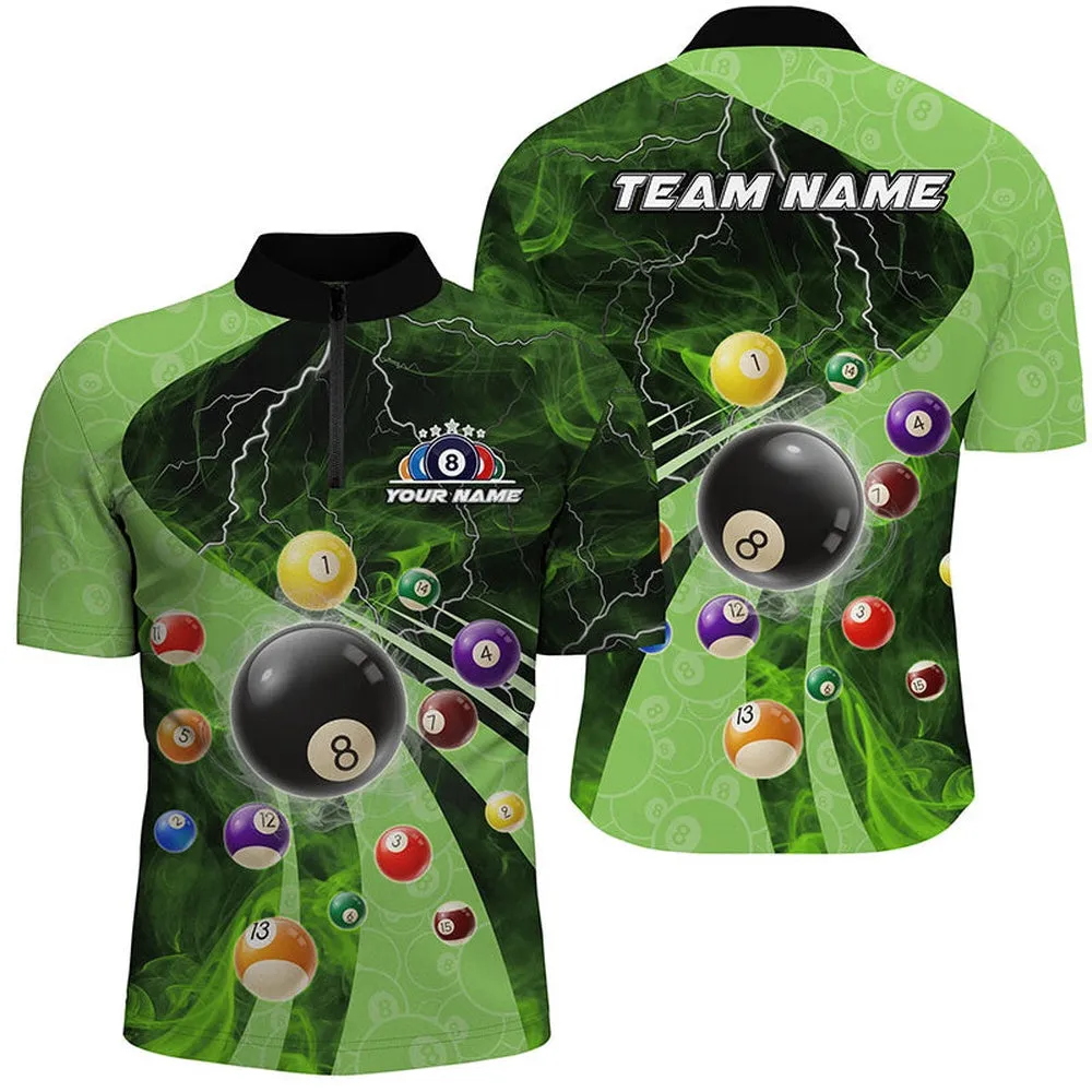 3D Billiard Balls Pool Shirts For Men Customized Lightning Billiard Jerseys Shorts Sleeve Green, Mens Polo Shirts, Billiards Gifts