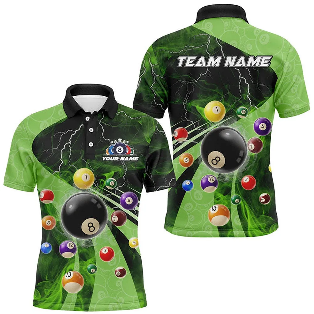 3D Billiard Balls Pool Shirts For Men Customized Lightning Billiard Jerseys Shorts Sleeve Green, Mens Polo Shirts, Billiards Gifts