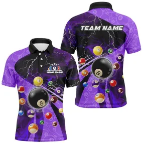 3D Billiard Balls Pool Shirts For Men Customized Lightning Billiard Jerseys Shorts Sleeve Purple, Mens Polo Shirts, Billiards Gifts