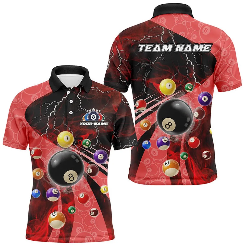 3D Billiard Balls Pool Shirts For Men Customized Lightning Billiard Jerseys Shorts Sleeve Red, Mens Polo Shirts, Billiards Gifts