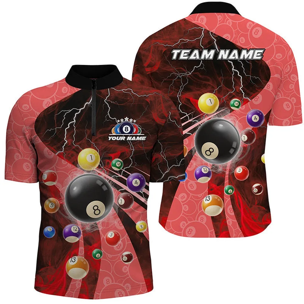 3D Billiard Balls Pool Shirts For Men Customized Lightning Billiard Jerseys Shorts Sleeve Red, Mens Polo Shirts, Billiards Gifts