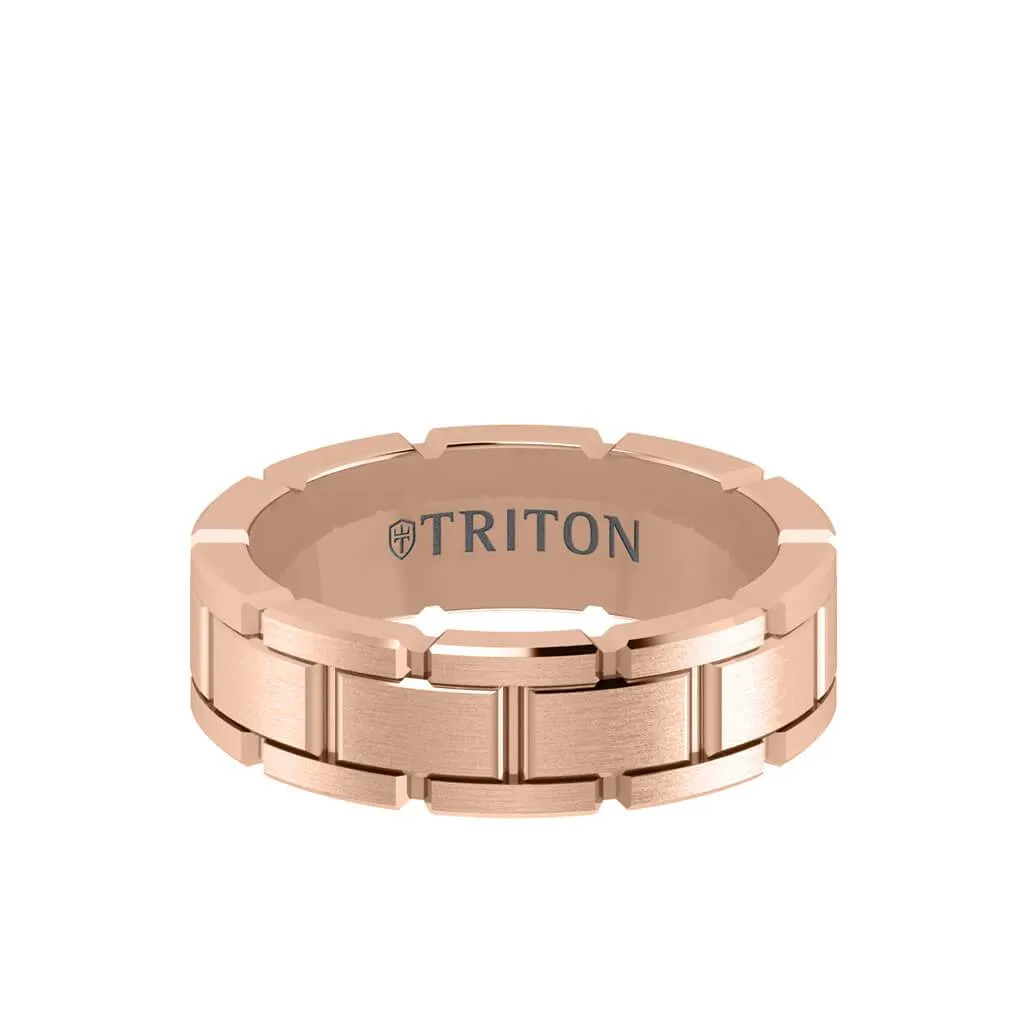 7MM 14K Gold Ring - Satin Finish Link Design and Flat Edge