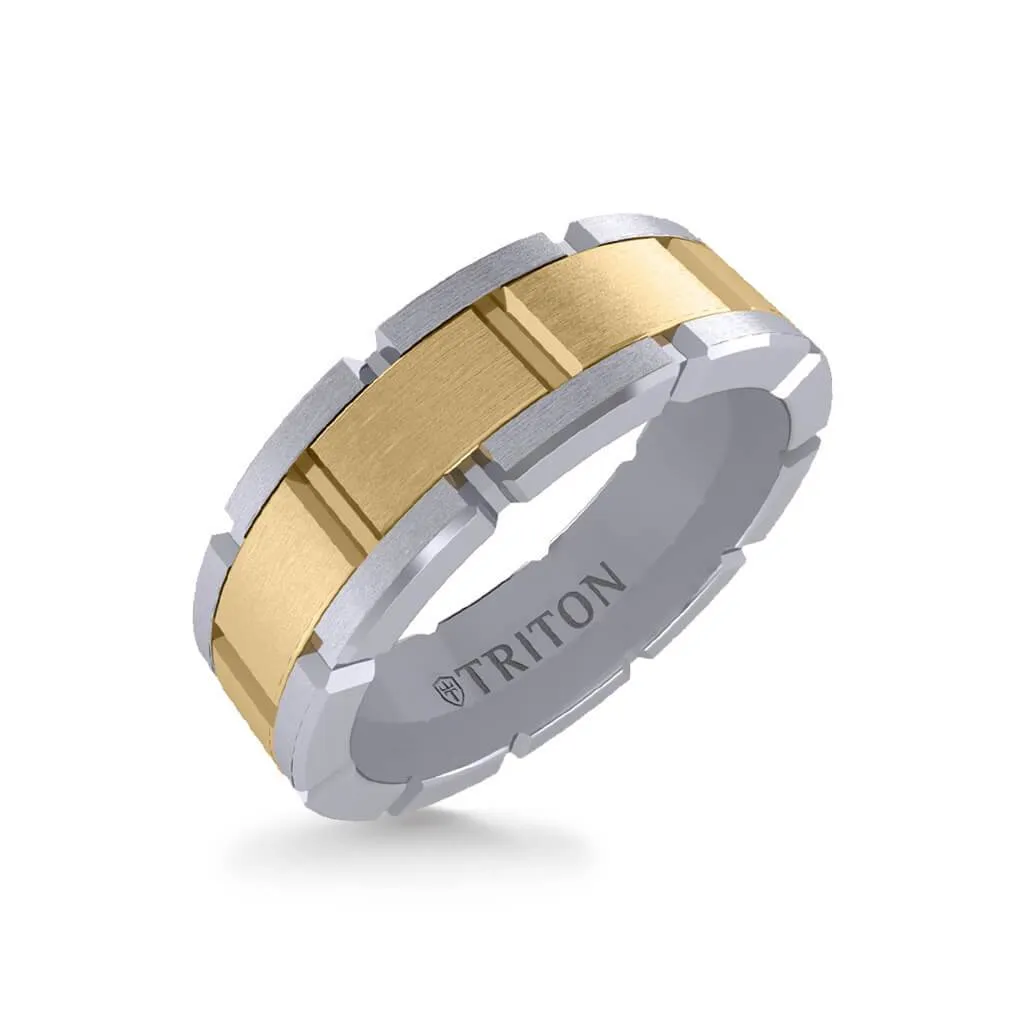 7MM 14K Gold Ring - Satin Finish Link Design and Flat Edge