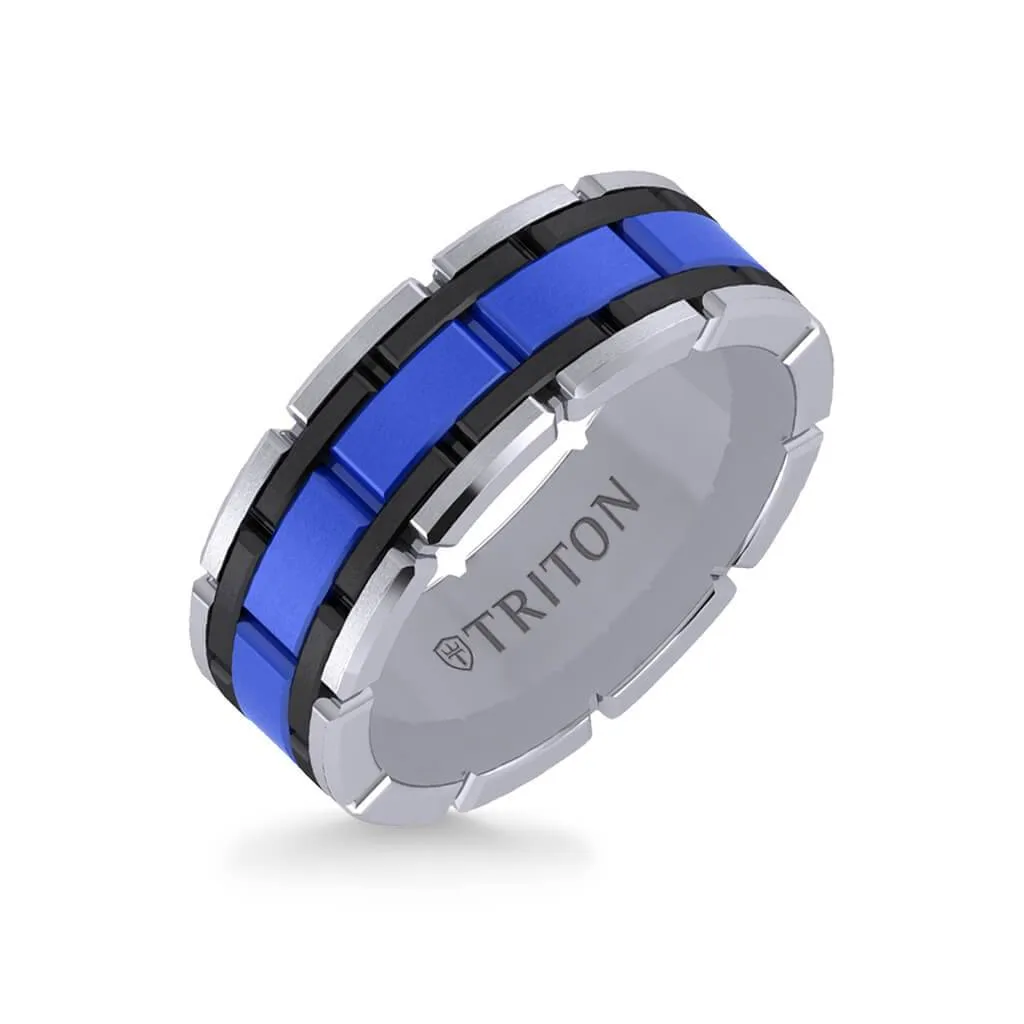 8MM Tungsten Carbide Ring - Ceramic Center Stitch Design