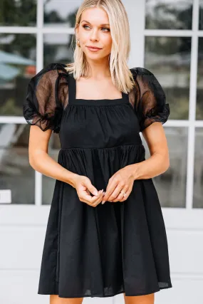 A Step Above Black Bubble Sleeve Dress