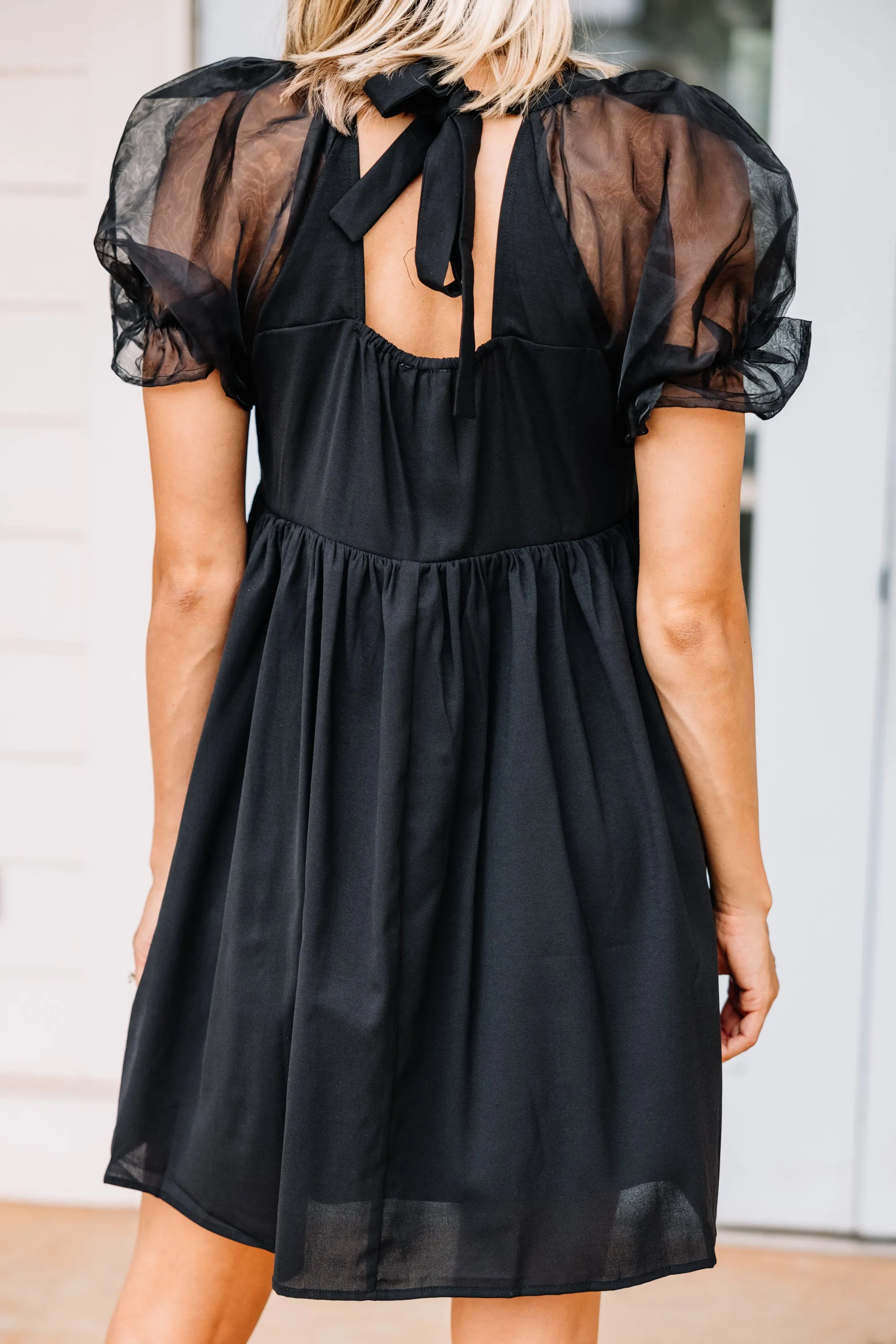 A Step Above Black Bubble Sleeve Dress