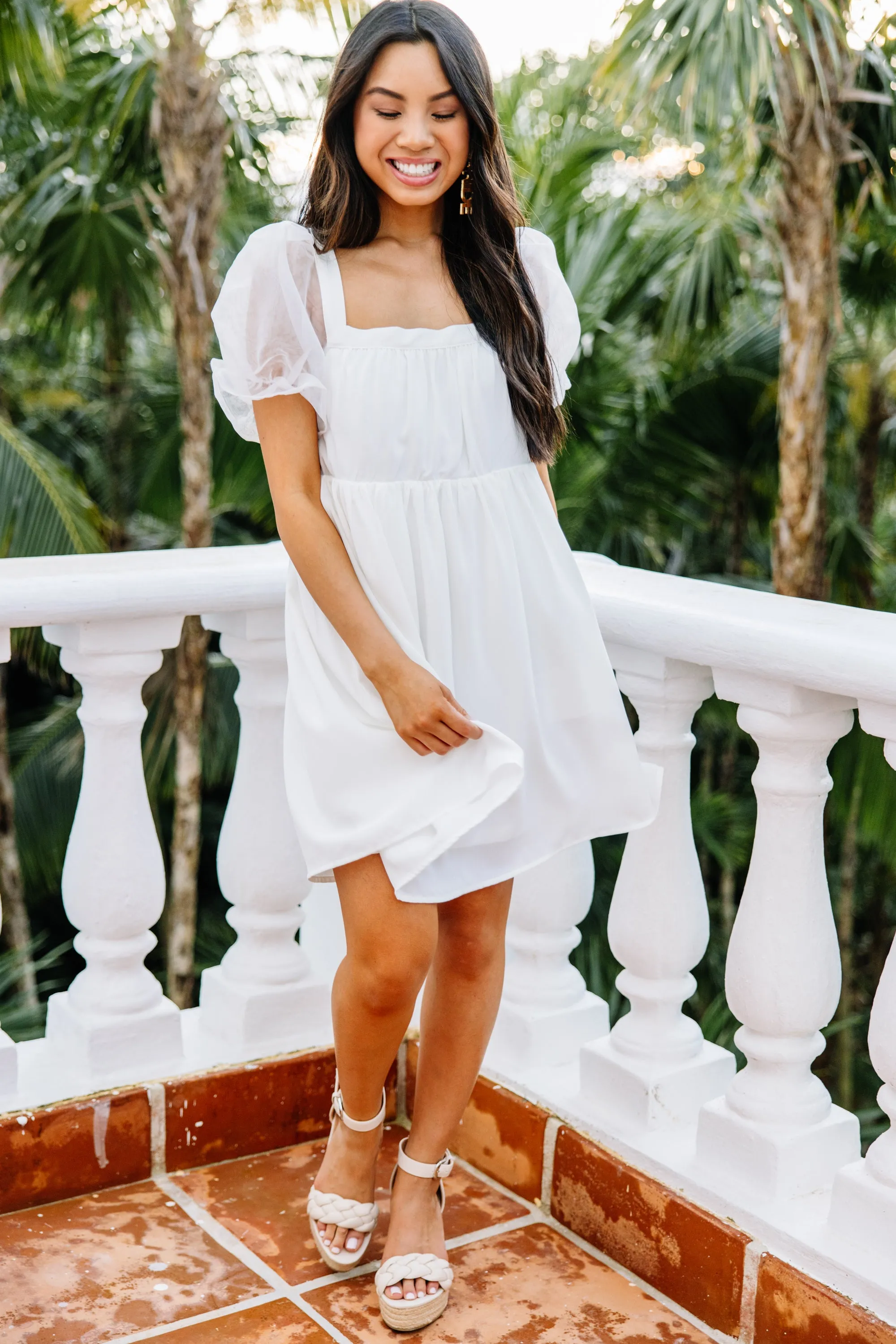 A Step Above White Bubble Sleeve Dress