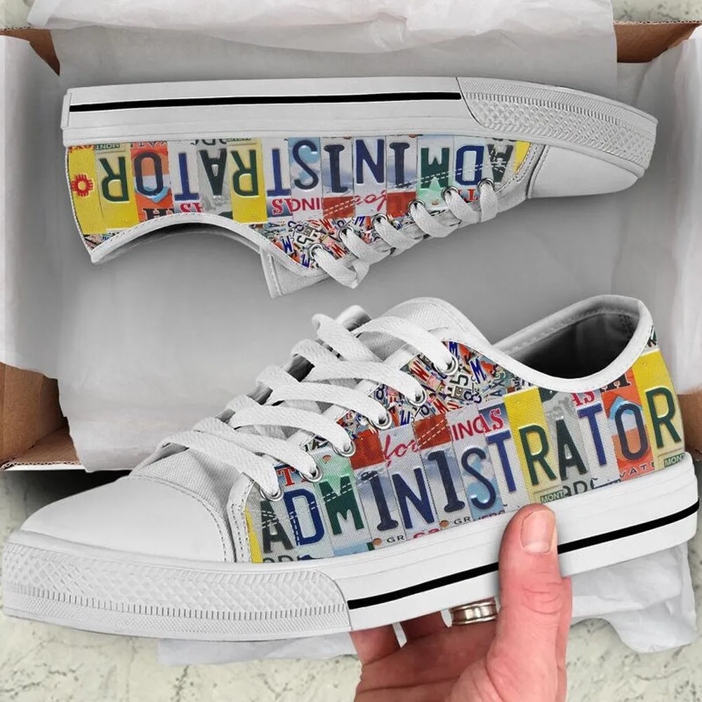 Administrator Educator License Plates Low Top Shoes License Plate Shoes for Mens, Teacher Shoes, Low Top Sneakers