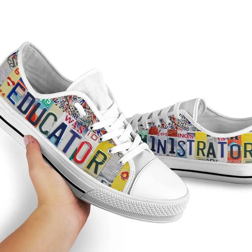 Administrator Educator License Plates Low Top Shoes License Plate Shoes for Mens, Teacher Shoes, Low Top Sneakers