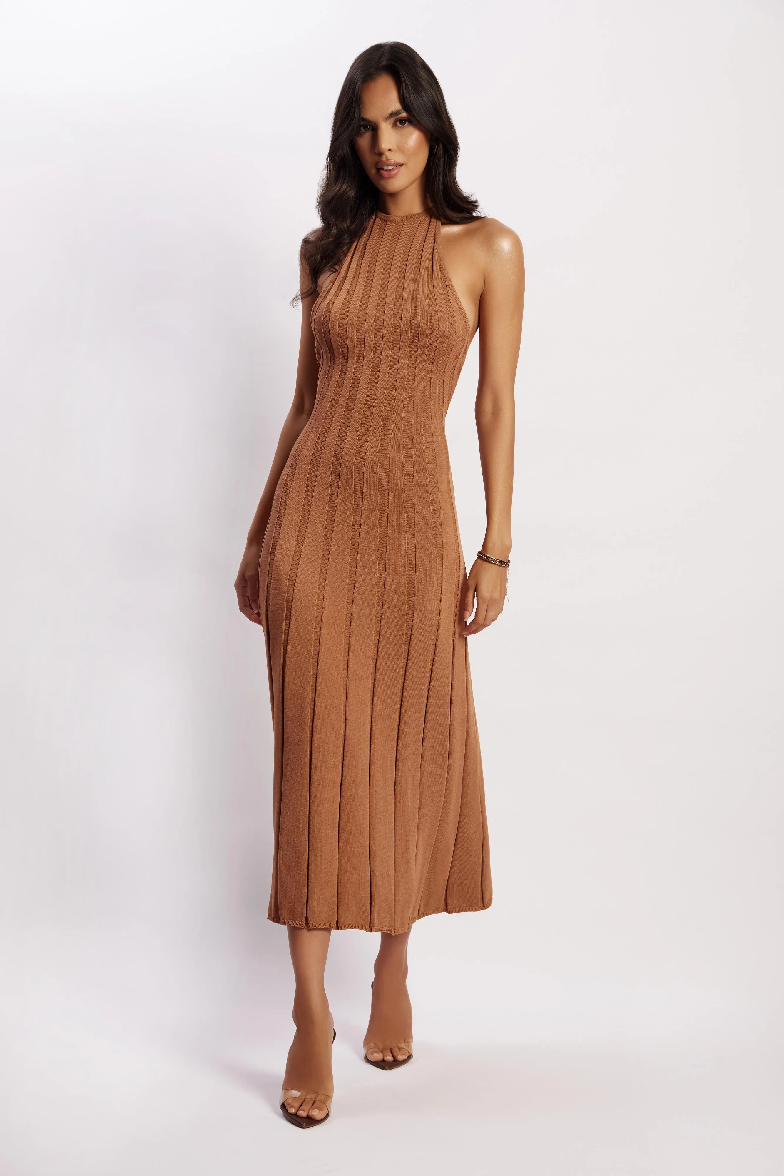 Adrienne Halter Neck Midi Dress - Tan