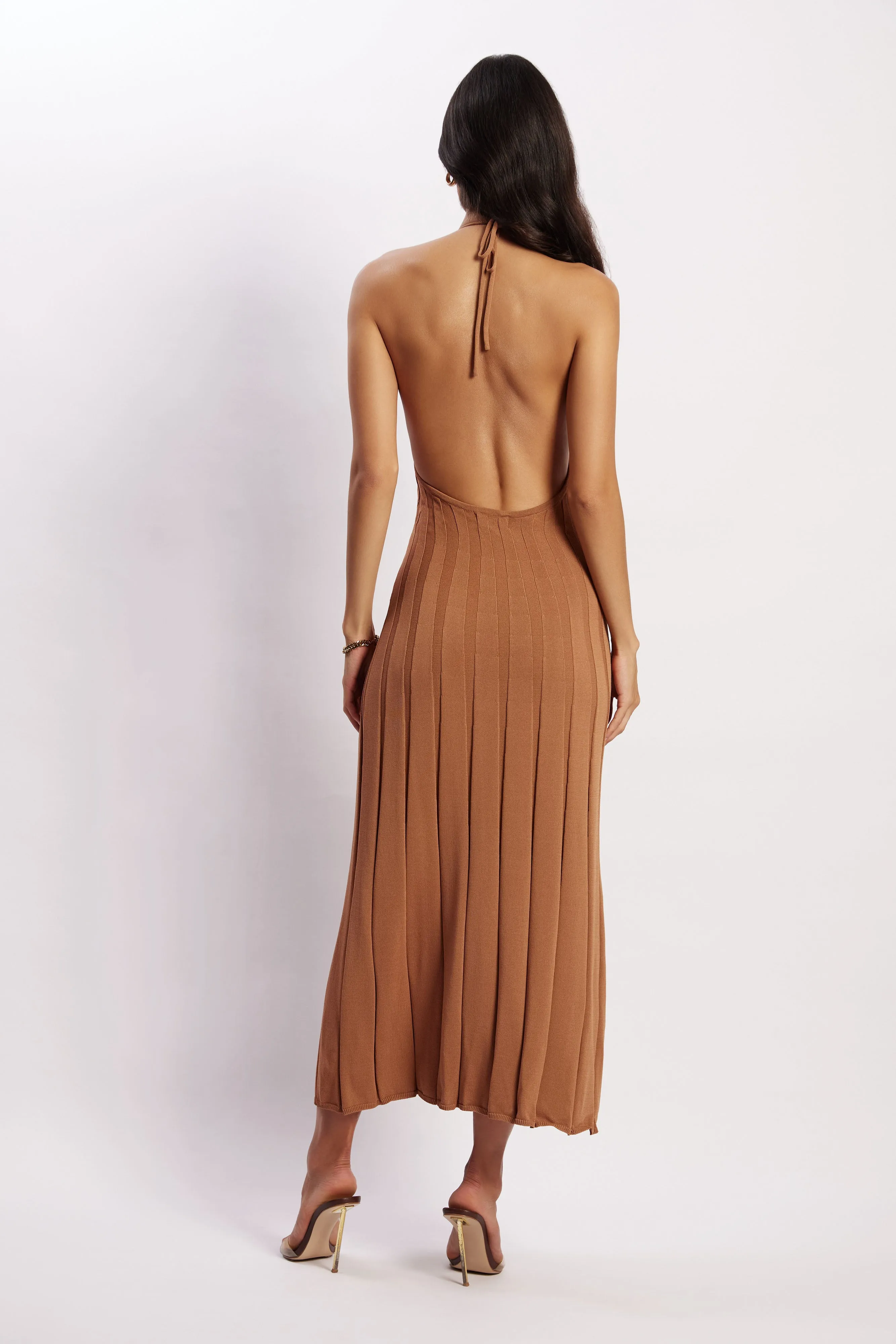 Adrienne Halter Neck Midi Dress - Tan