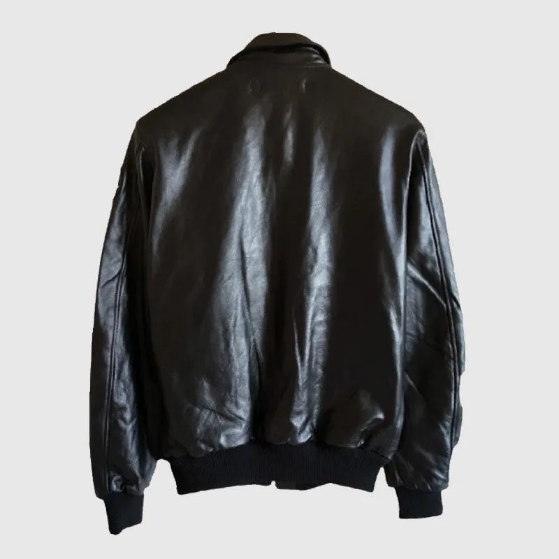 Air Force Flight Racing Black Leather Jacket For Men