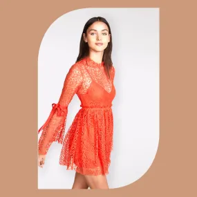 Alice McCall Orange 'Back to You' Lace Babydoll Mini Dress UK 12 US 8 EU 40