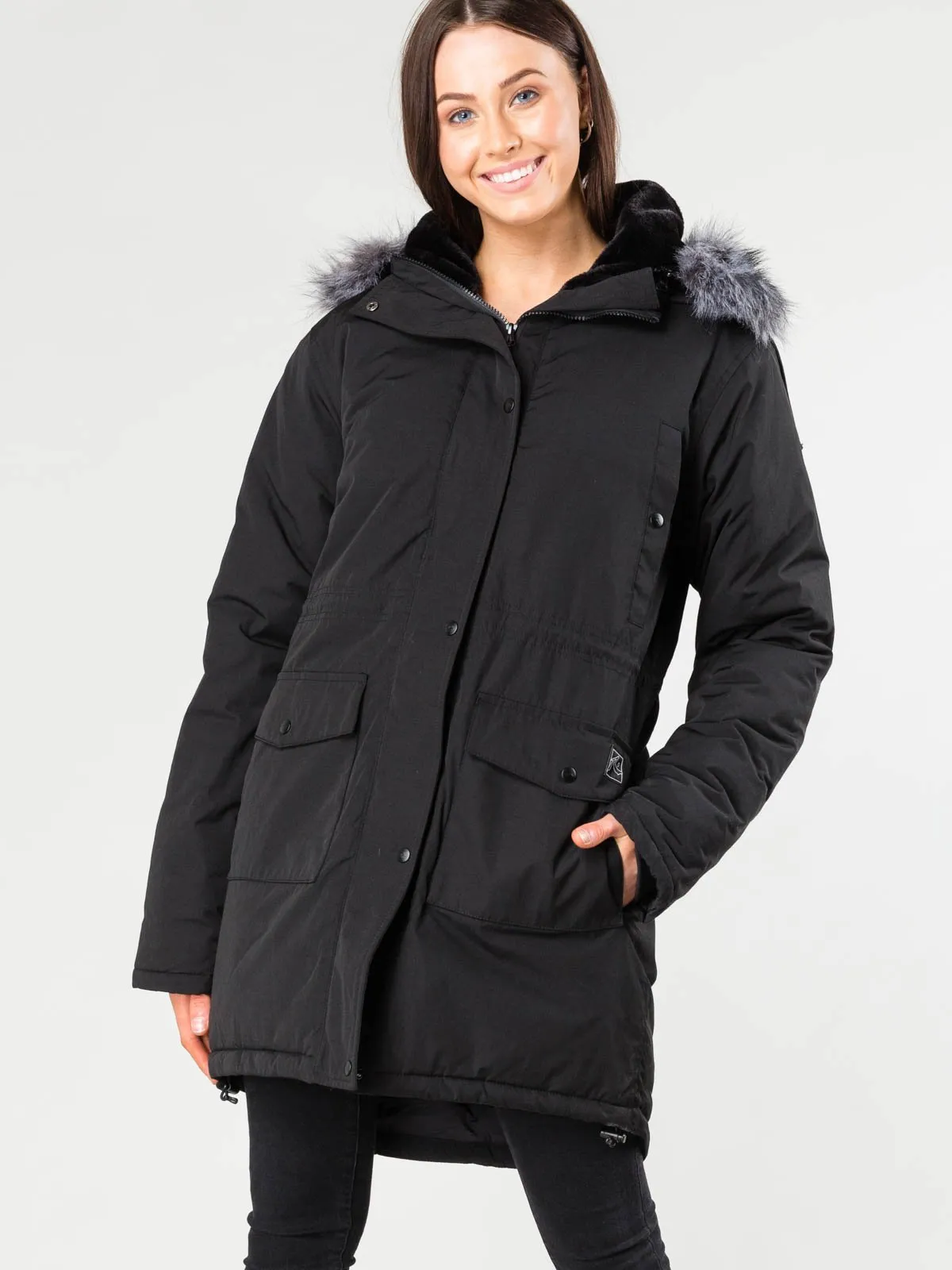 All In Fur Trim Parka - Black