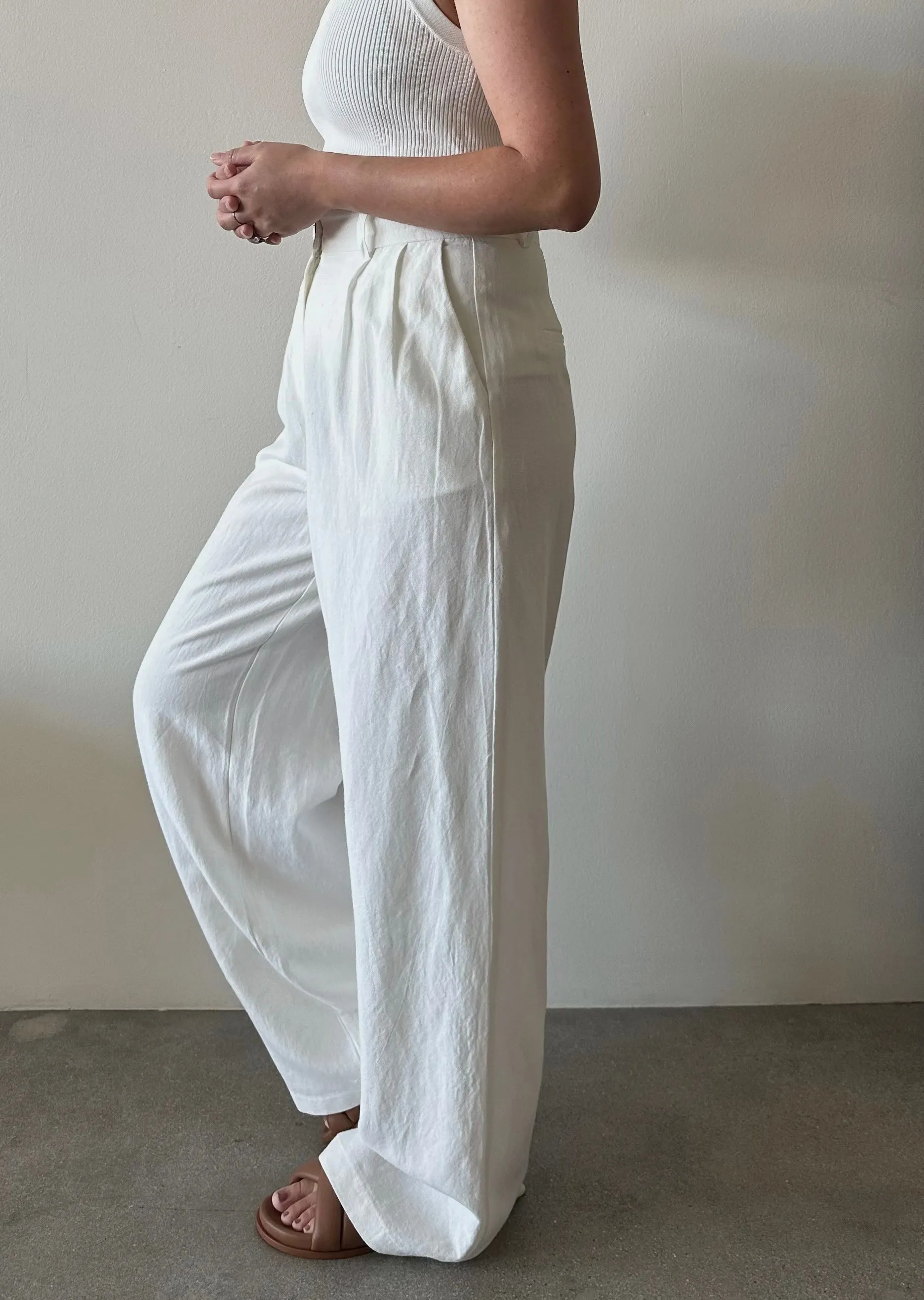 Antonia Wide Pleated Pants - White