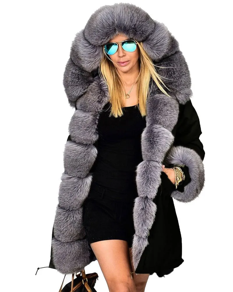 Aofur Ladies Winter Women Thicken Warm Coat Hood Parka Long Jacket Outwear Size S-XXXL