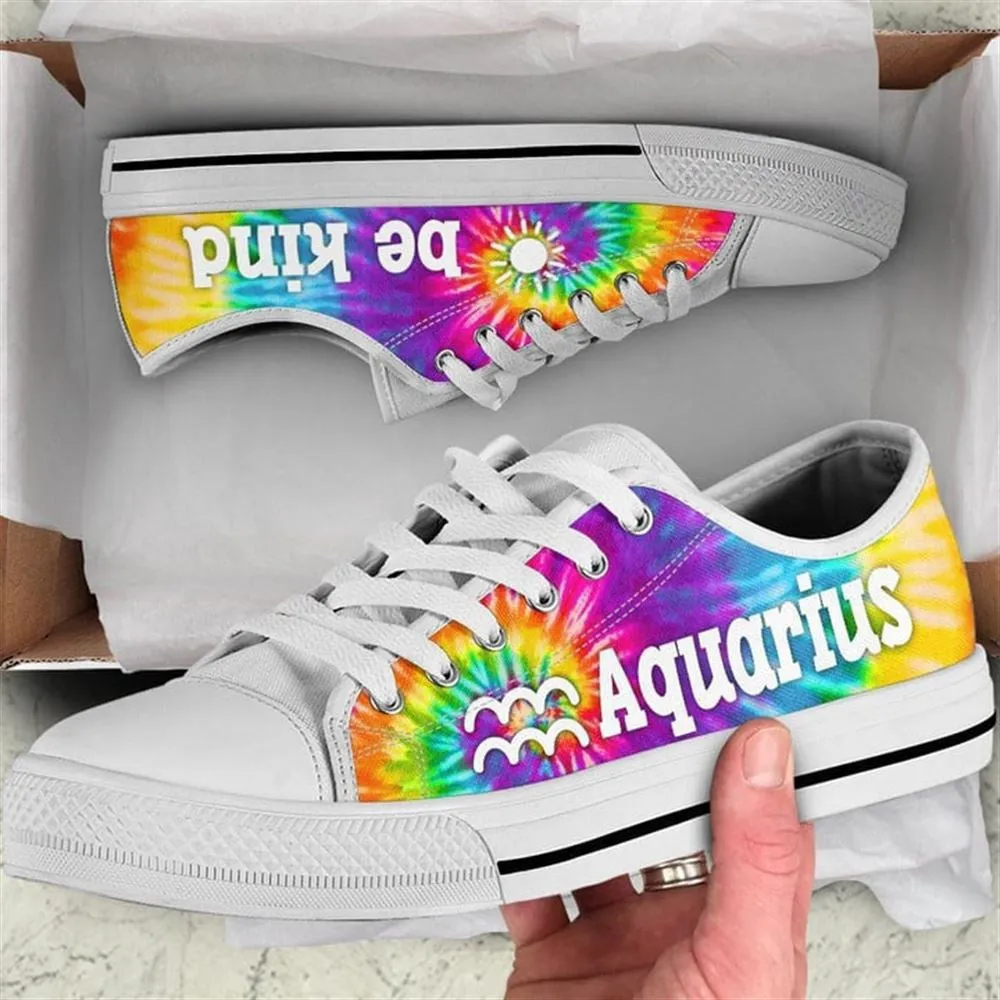 Aquarius Zodiac Bekind Tie Dye Canvas Low Top Shoes, Low Top Sneaker, Low Top Canvas Shoes