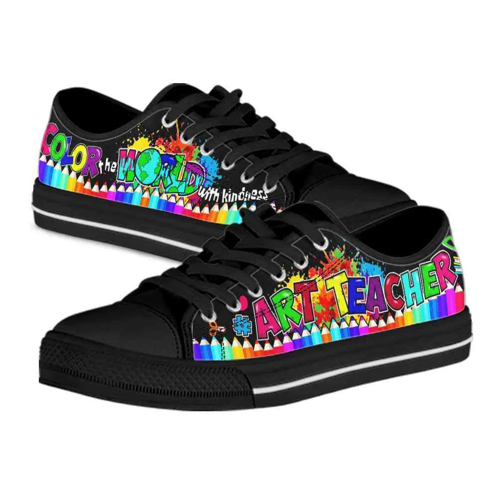 Art Teacher School Color The World With Kindness Low Top Shoes, Teacher Shoes, Low Top Sneakers