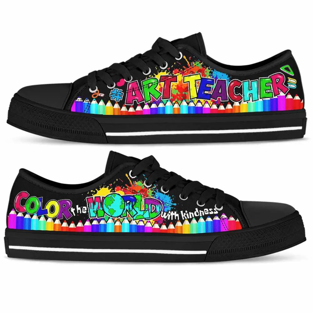 Art Teacher School Color The World With Kindness Low Top Shoes, Teacher Shoes, Low Top Sneakers