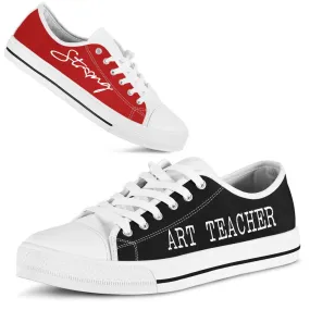 Art Teacher Strong Red Black Shoes, Teacher Shoes, Low Top Sneakers