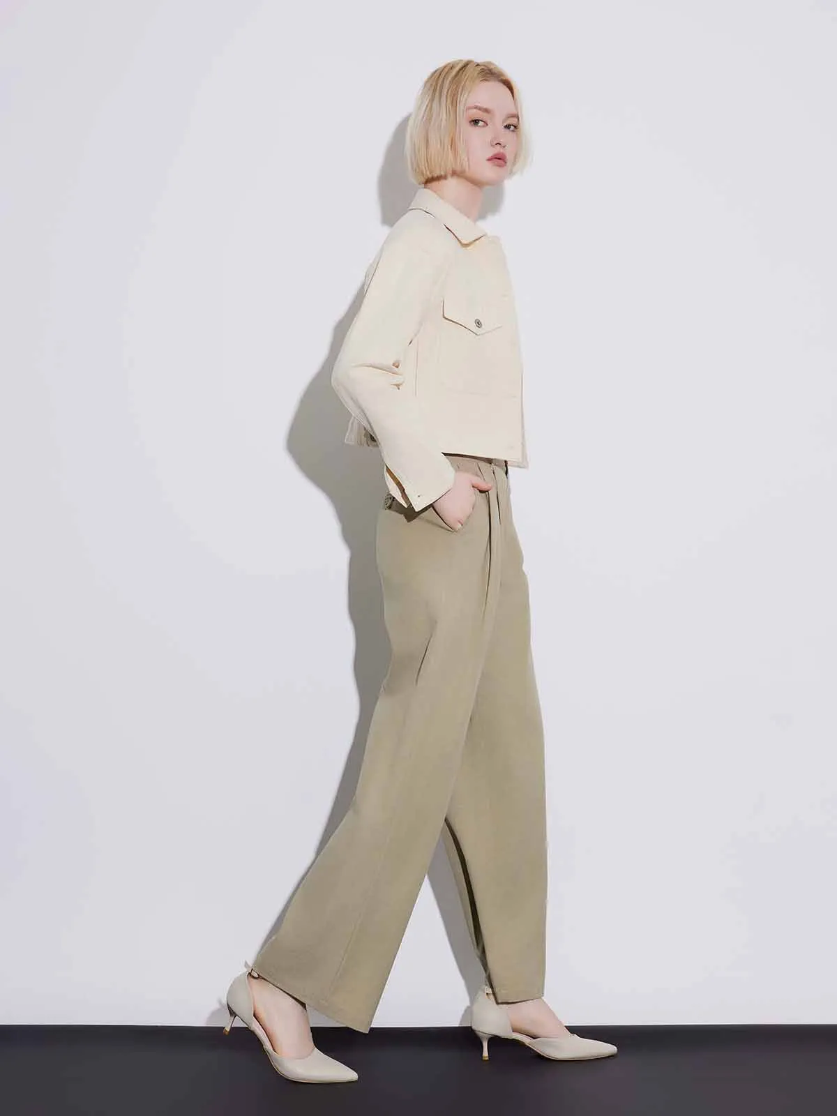 ASOBIO High-Waist Wide-Leg Casual Trousers