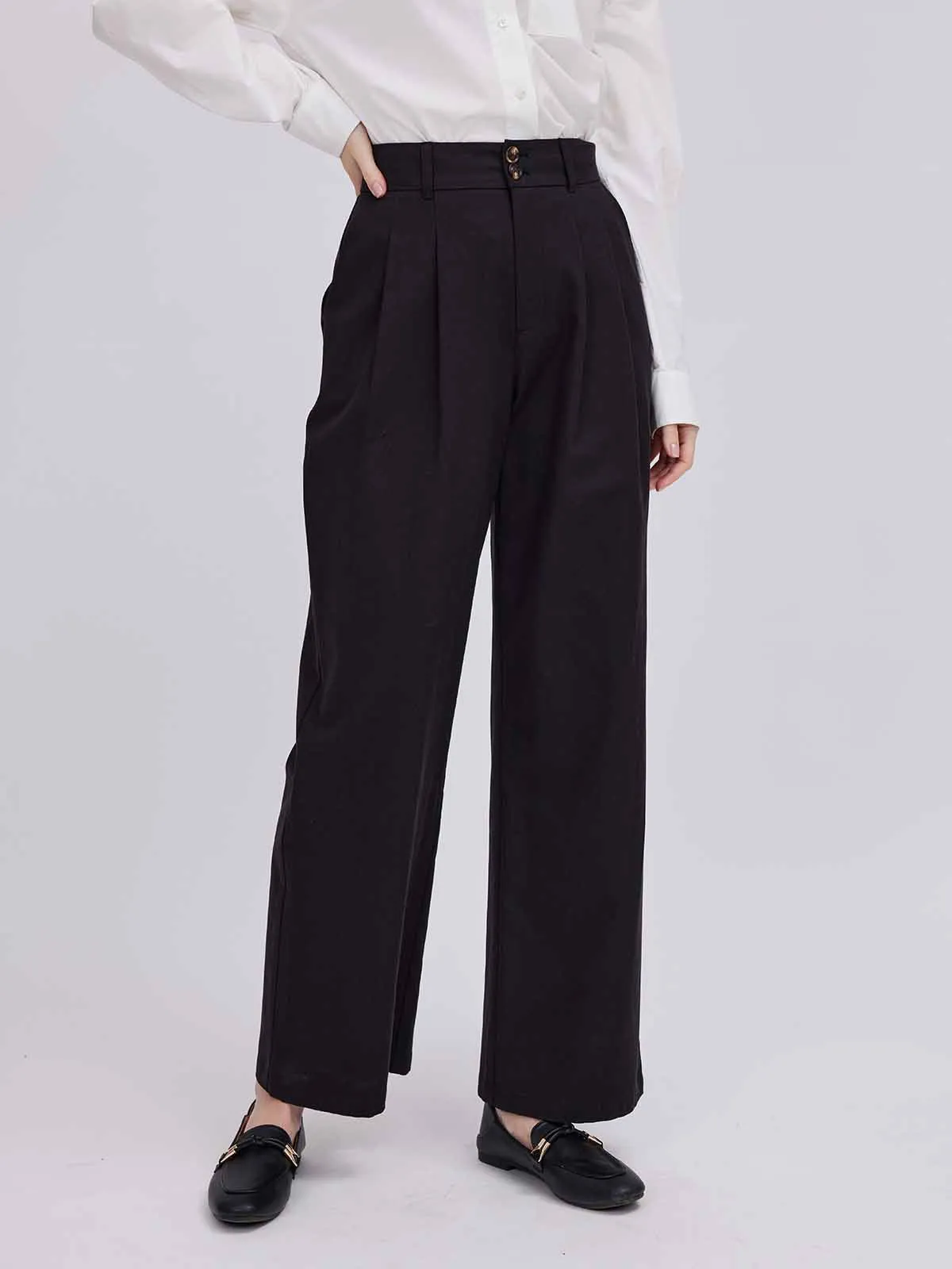 ASOBIO High-Waist Wide-Leg Casual Trousers