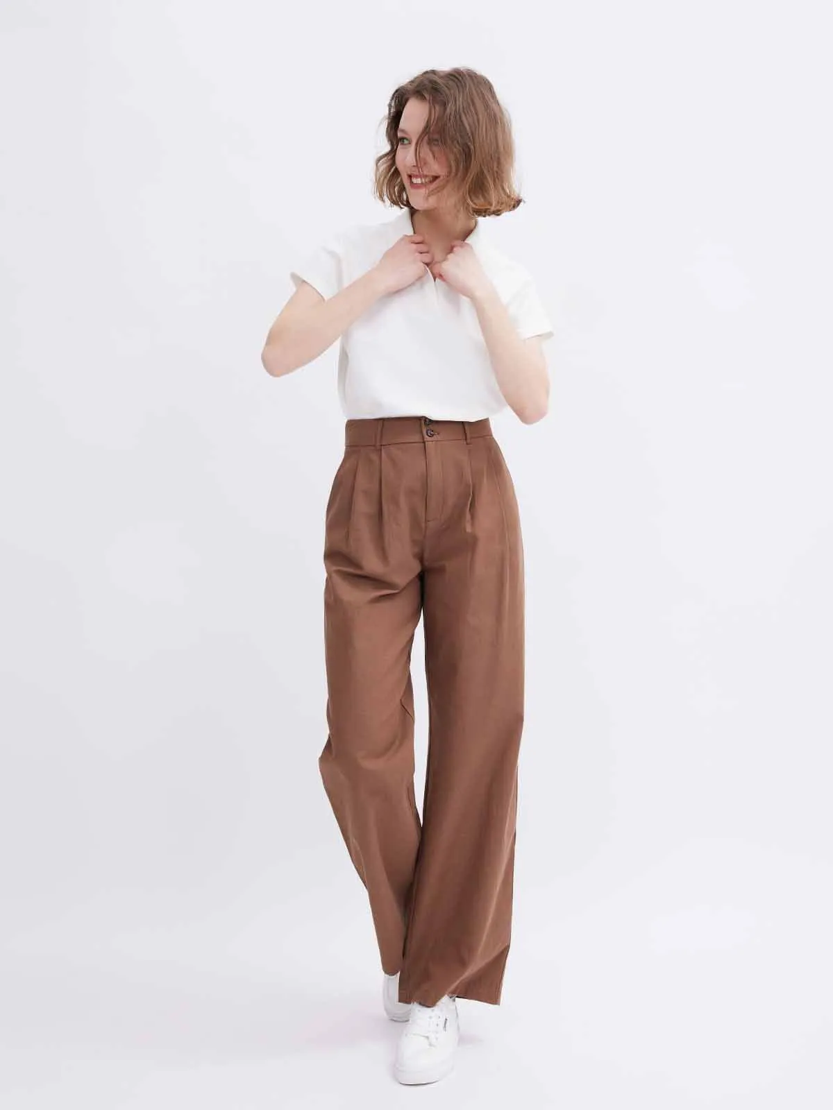 ASOBIO High-Waist Wide-Leg Casual Trousers