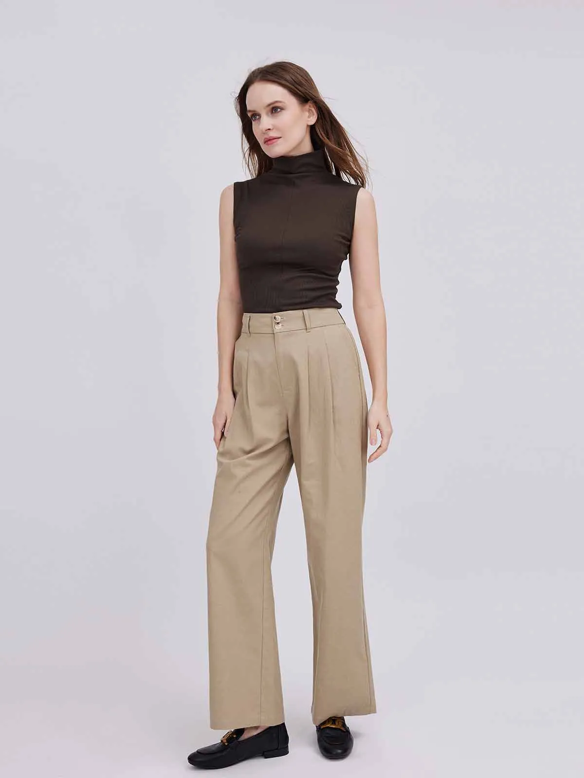 ASOBIO High-Waist Wide-Leg Casual Trousers