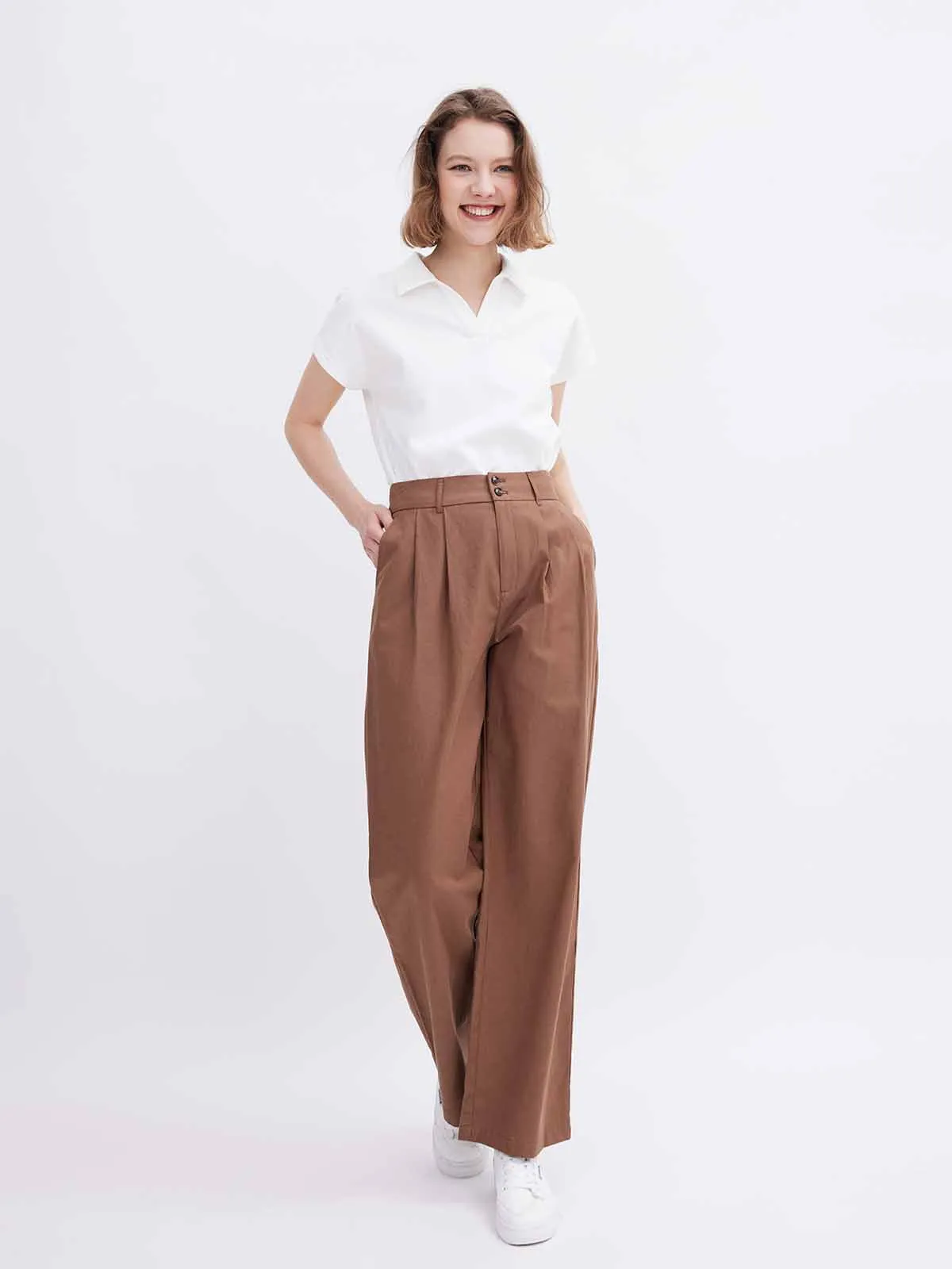 ASOBIO High-Waist Wide-Leg Casual Trousers