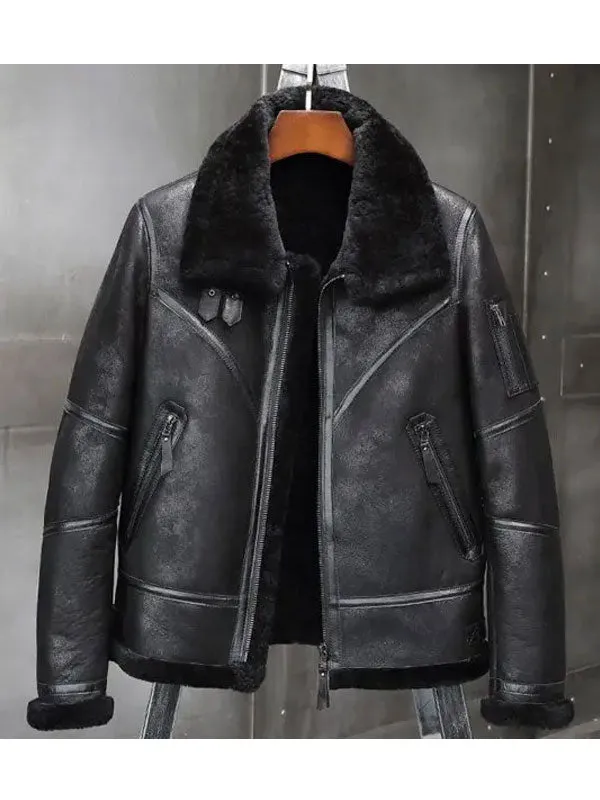 Aviator Winter Coat Fur Bomber Leather Jacket