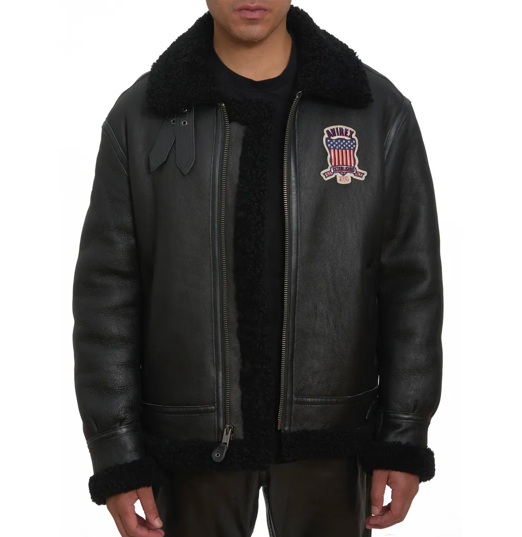 Avirex B3 Shearling Jacket Iconic Black Leather Hot Sale