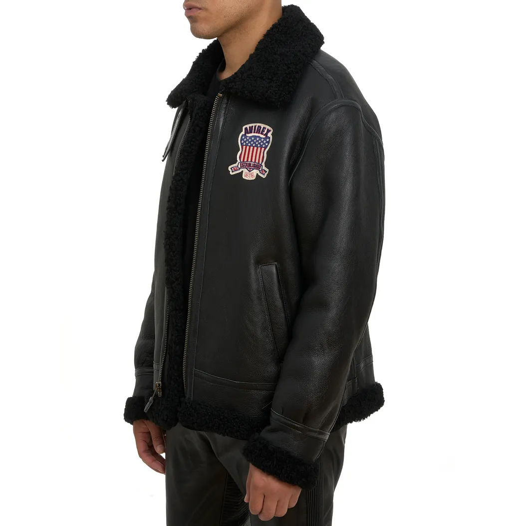 Avirex B3 Shearling Jacket Iconic Black Leather Hot Sale