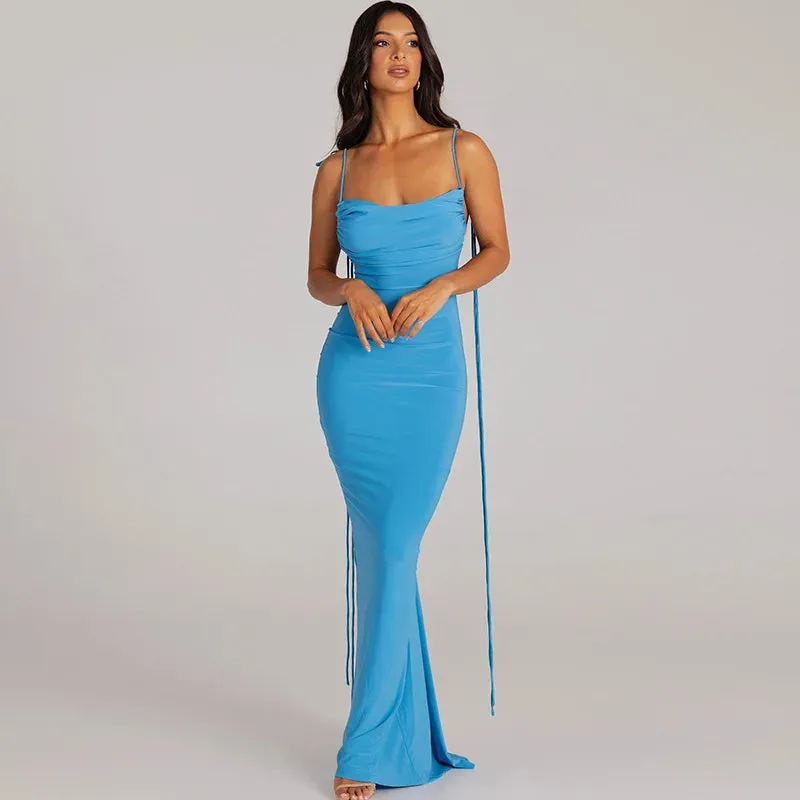 Backless Ruched Tie Charming Up Maxi Dress