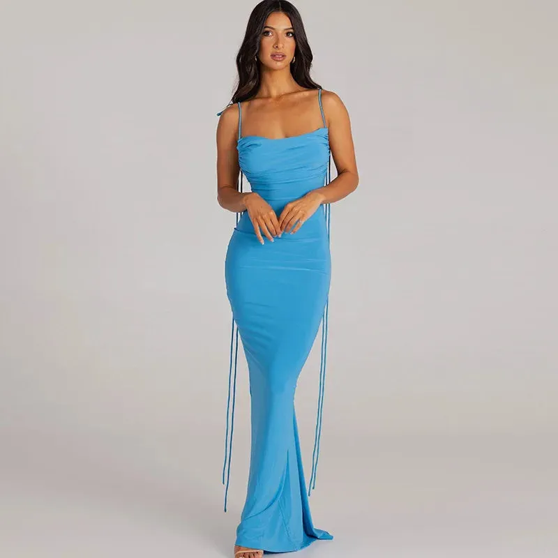 Backless Ruched Tie Charming Up Maxi Dress