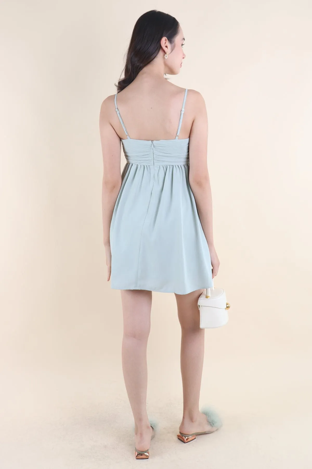 BEA PLEATED BABYDOLL DRESS IN SAGE