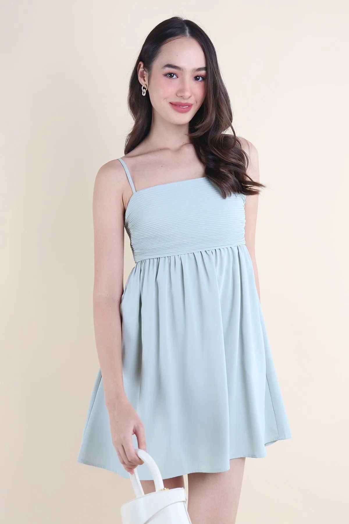 BEA PLEATED BABYDOLL DRESS IN SAGE