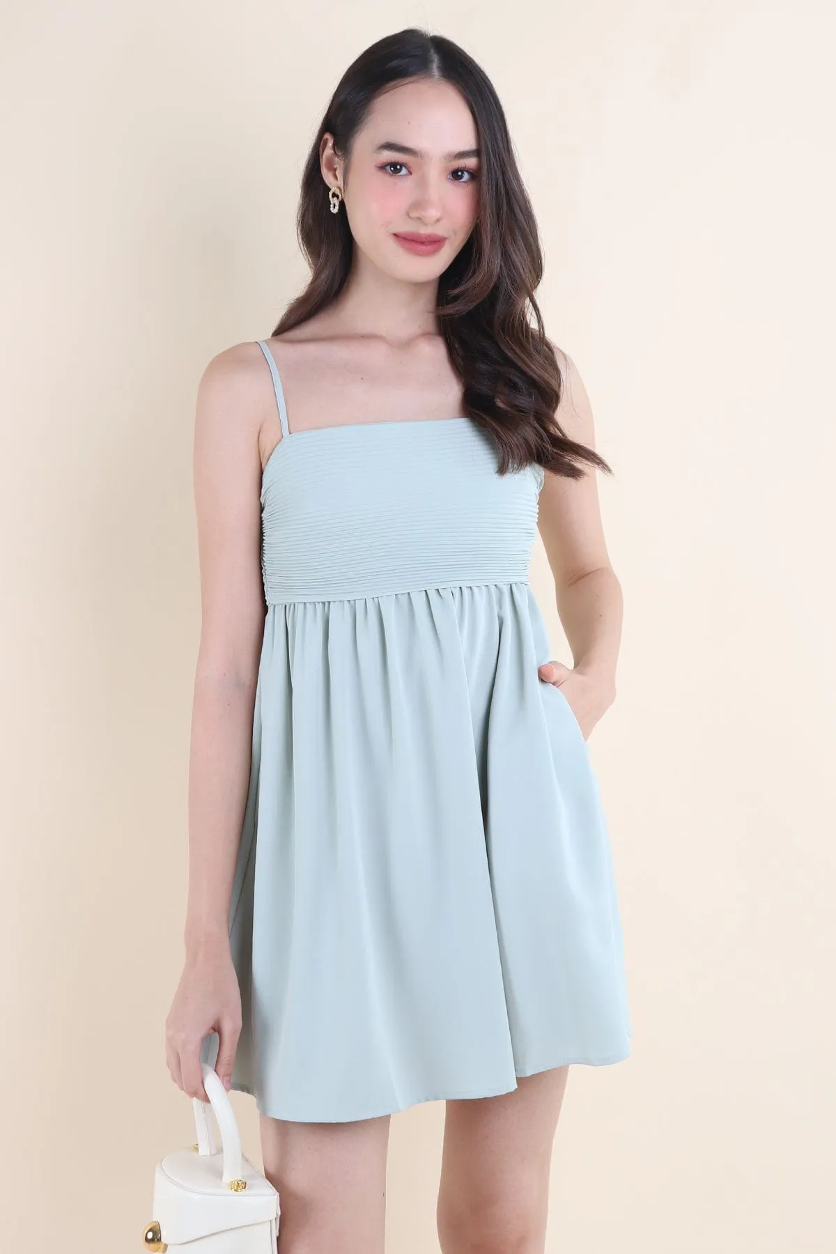 BEA PLEATED BABYDOLL DRESS IN SAGE