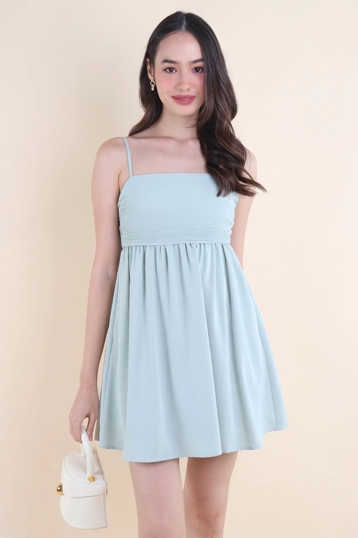 BEA PLEATED BABYDOLL DRESS IN SAGE