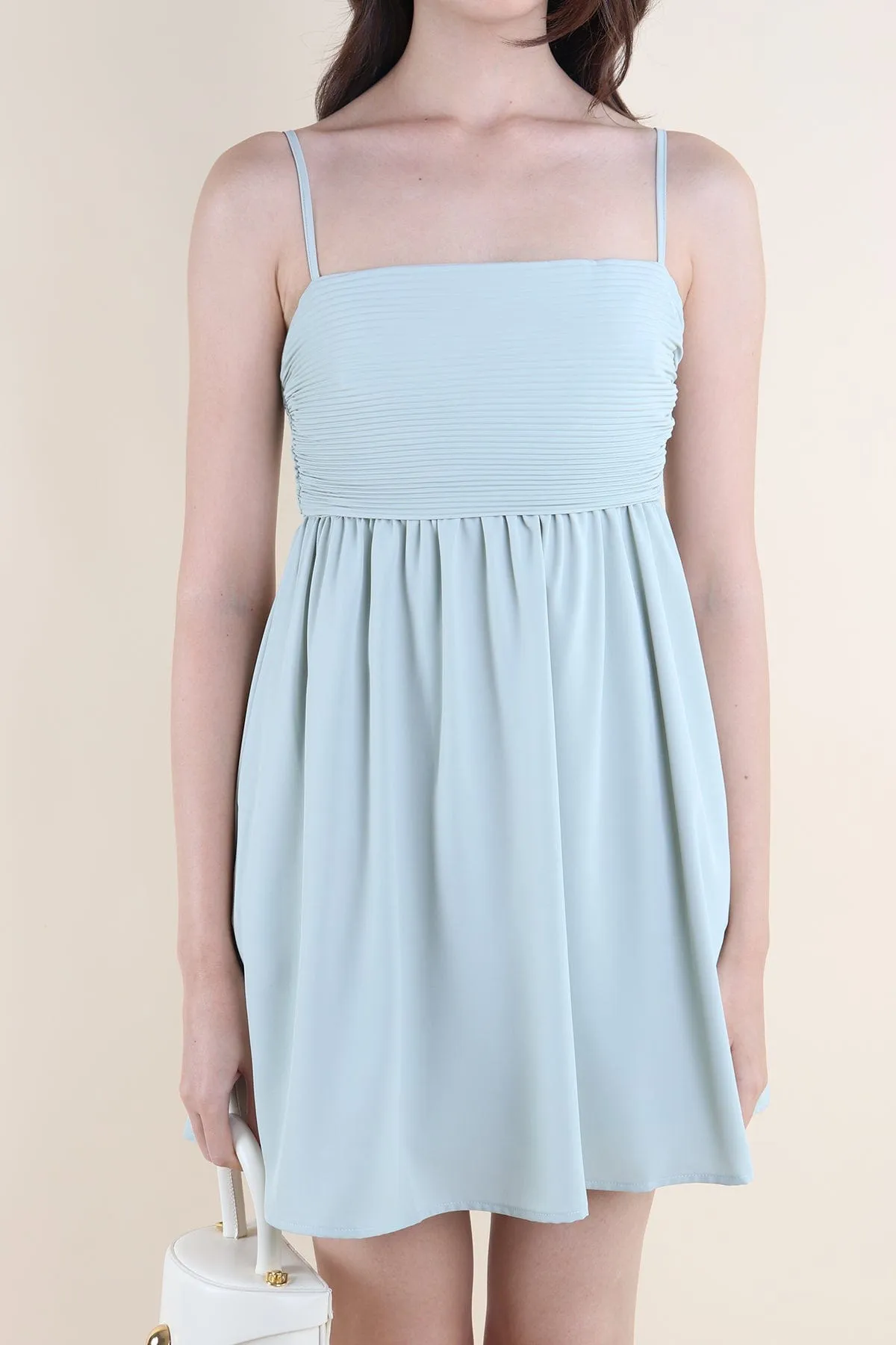 BEA PLEATED BABYDOLL DRESS IN SAGE