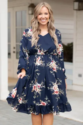 Beautifully Blooming Dress, Navy