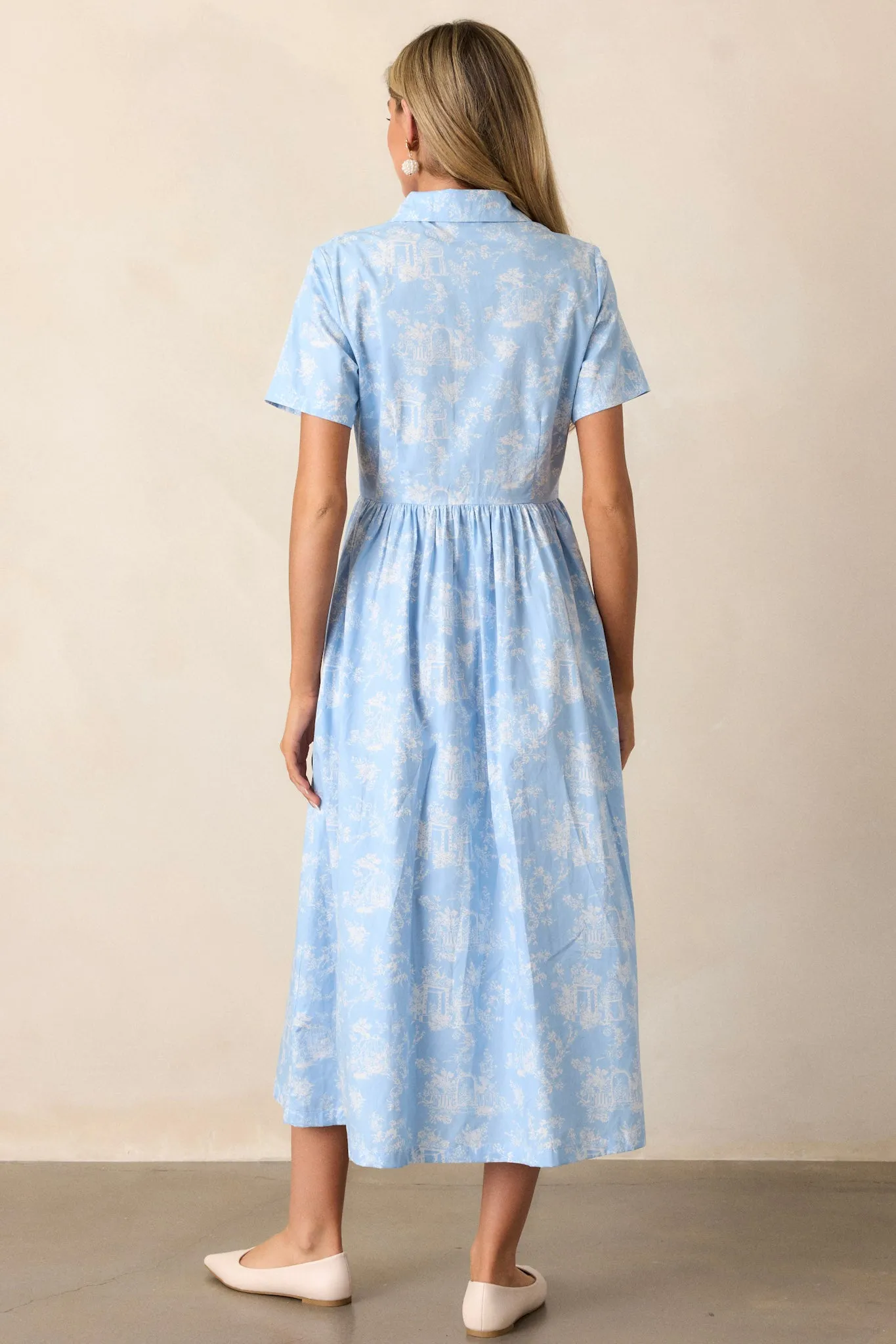 Believe It 100% Cotton Light Blue Toile Midi Dress