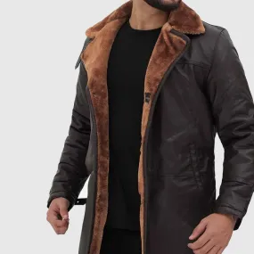 Best High Quality Brown Leather Shearling Coat