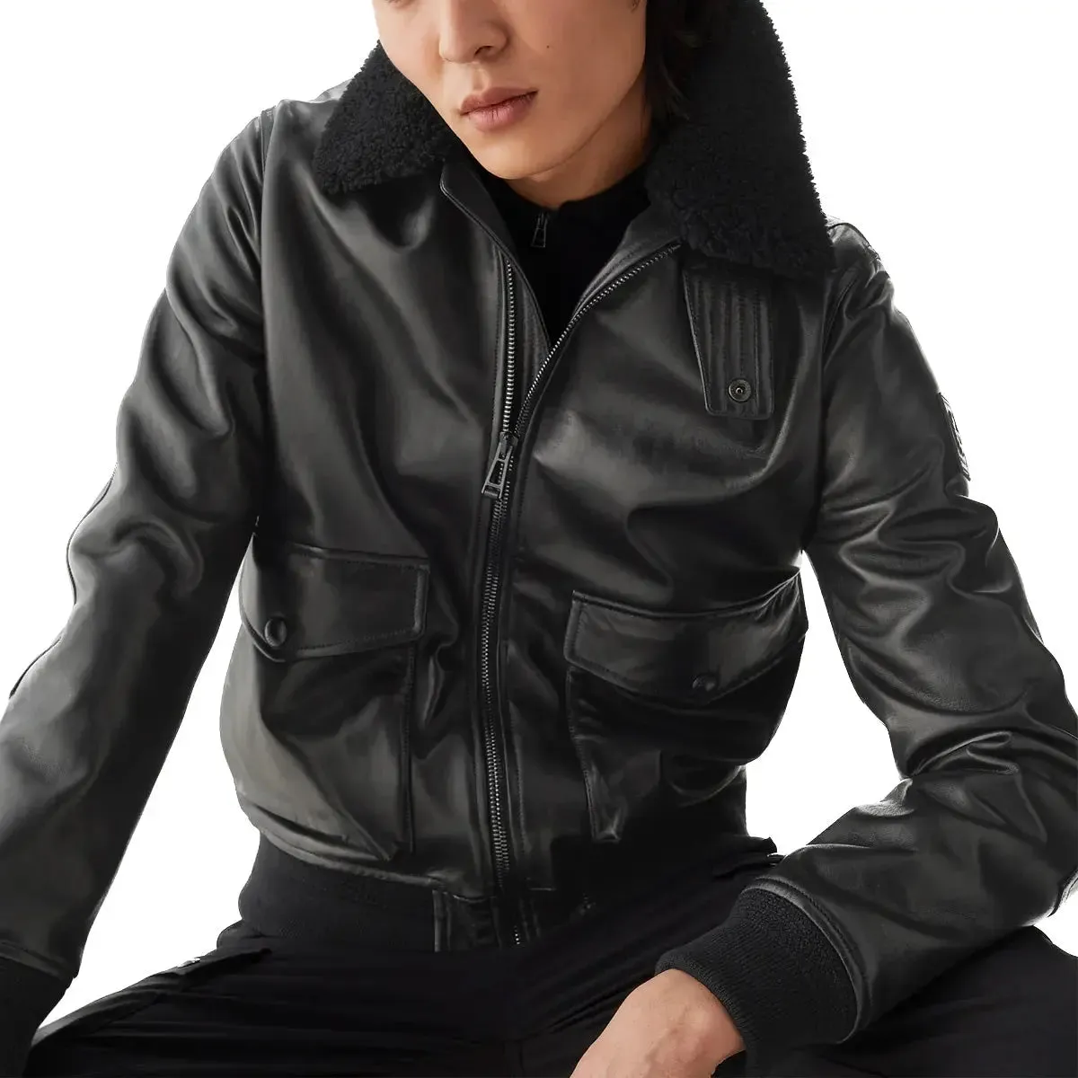 Black ‘Chart’ Nappa Leather Flight Jacket